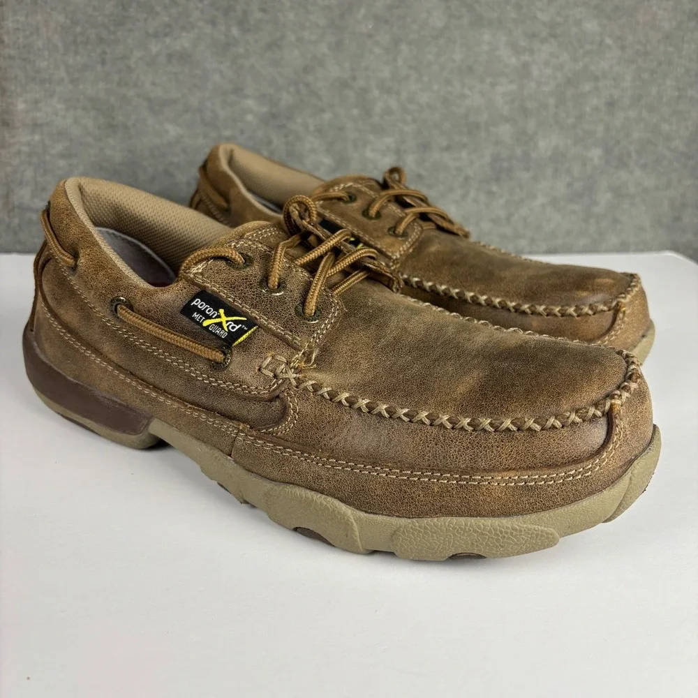 Twisted X MDMSTM1 Steel Toe Met Guard Work Shoes‎ 7W Brown Leather Driving Mocs